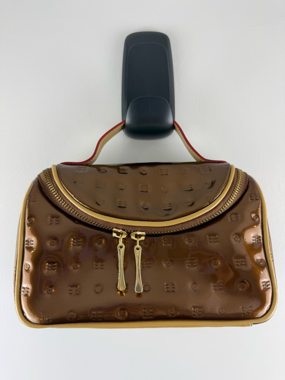 ARCADIA Italy Metallic Bronze Embossed Patent Leather Speedy Satchel Bag